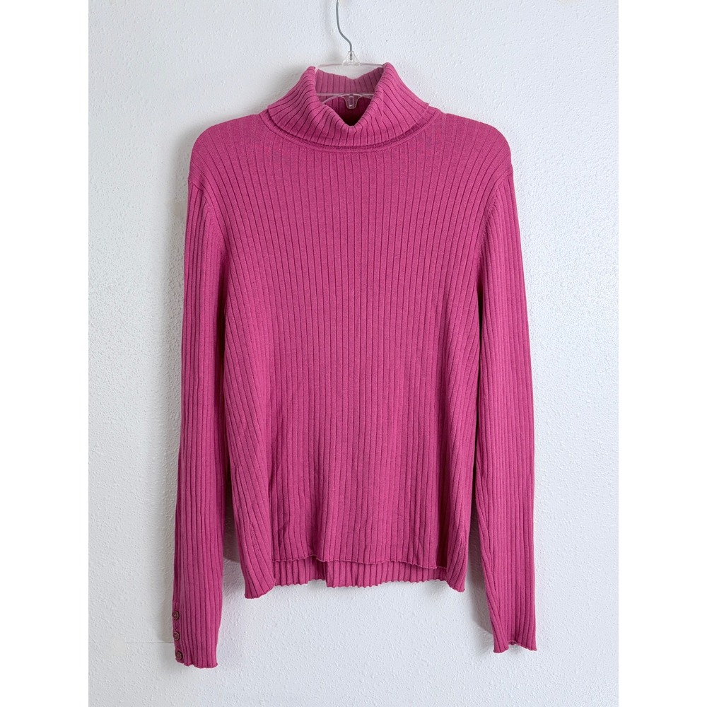 J.McLaughlin Pink Ribbed Cotton Modal Button Cuff Womens Turtleneck XL